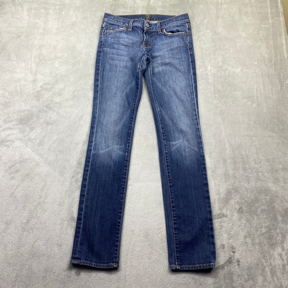 7 For All Mankind Roxanne Skinny Jeans Medium Wash Blue Low Rise 26 Fits 28" USA